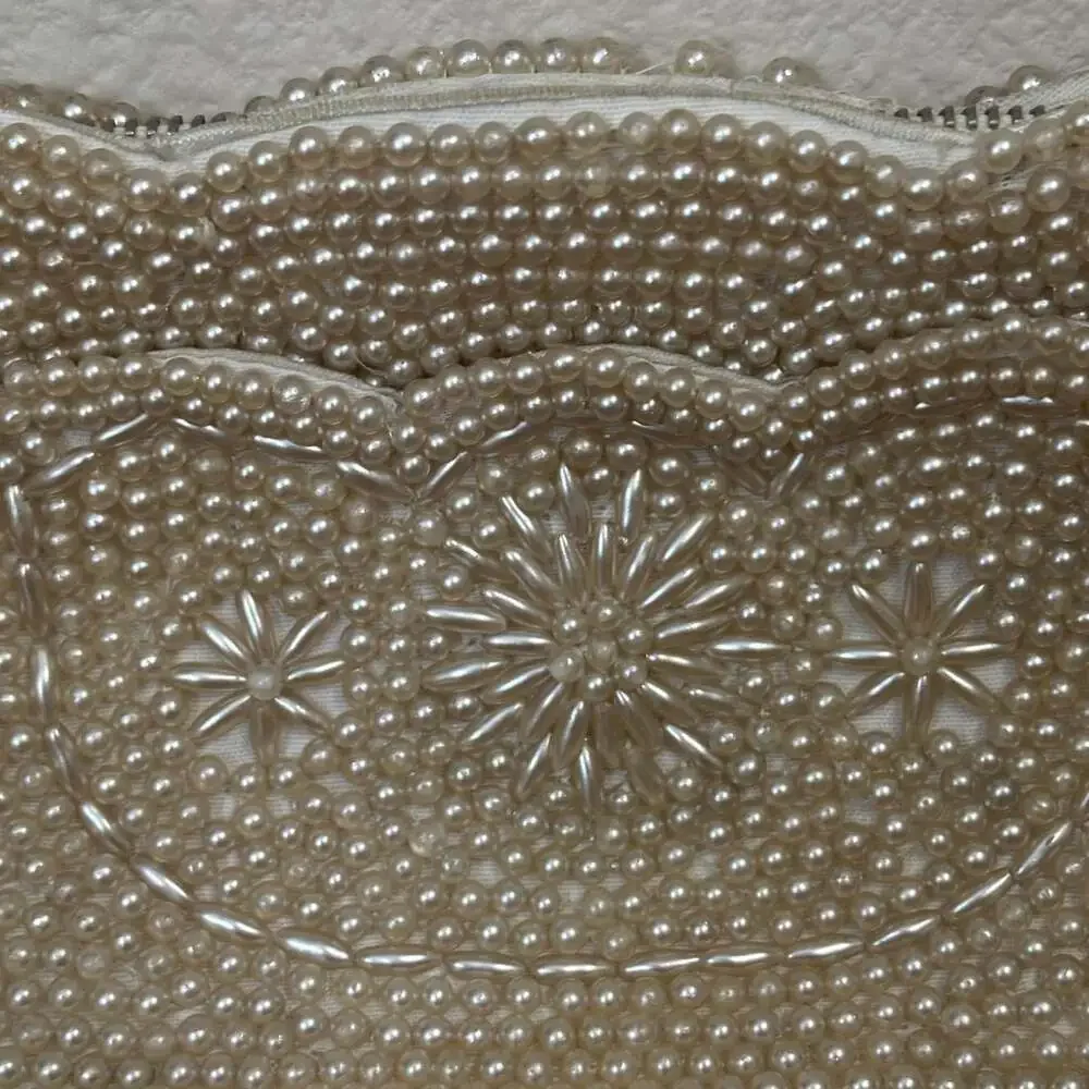 VTG MCM Waldes Faux Pearl Beaded Clutch Purse Cream - Vintage Japan Pre-owned